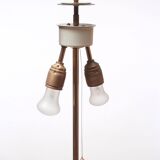 1950s floor lamp in brass and teak/shade with floral motif