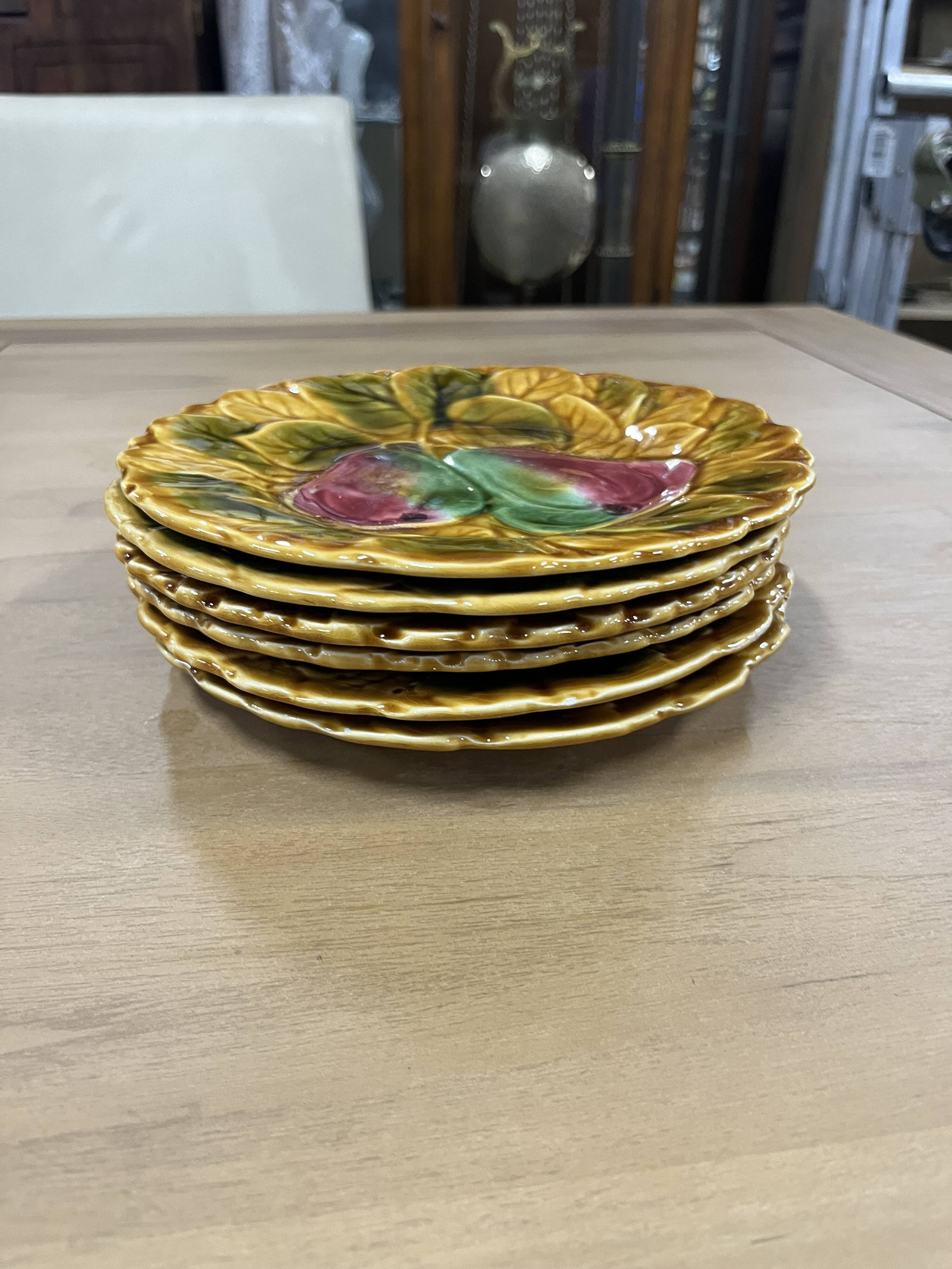 Set of 06 old sarreguemines barbotine plates