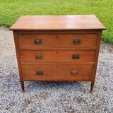 Chest of drawers of the 50s in solid oak 3 drawers conical feet