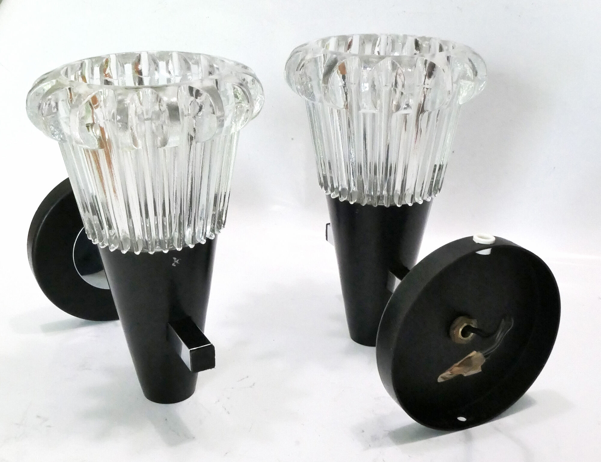 Pair of torch wall light or black and Chrome 60-70s cones