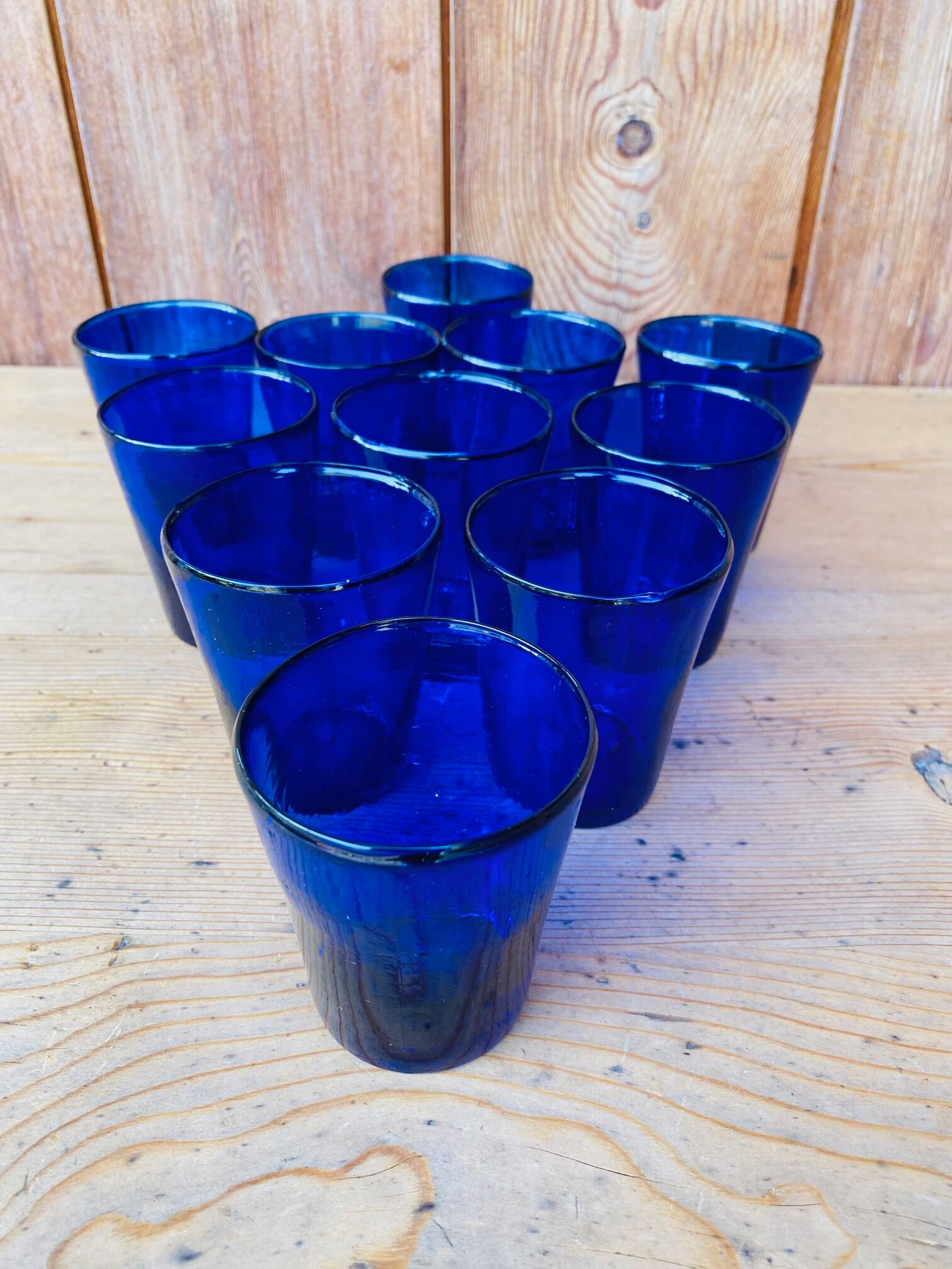 Set of 11 blue vintage glasses