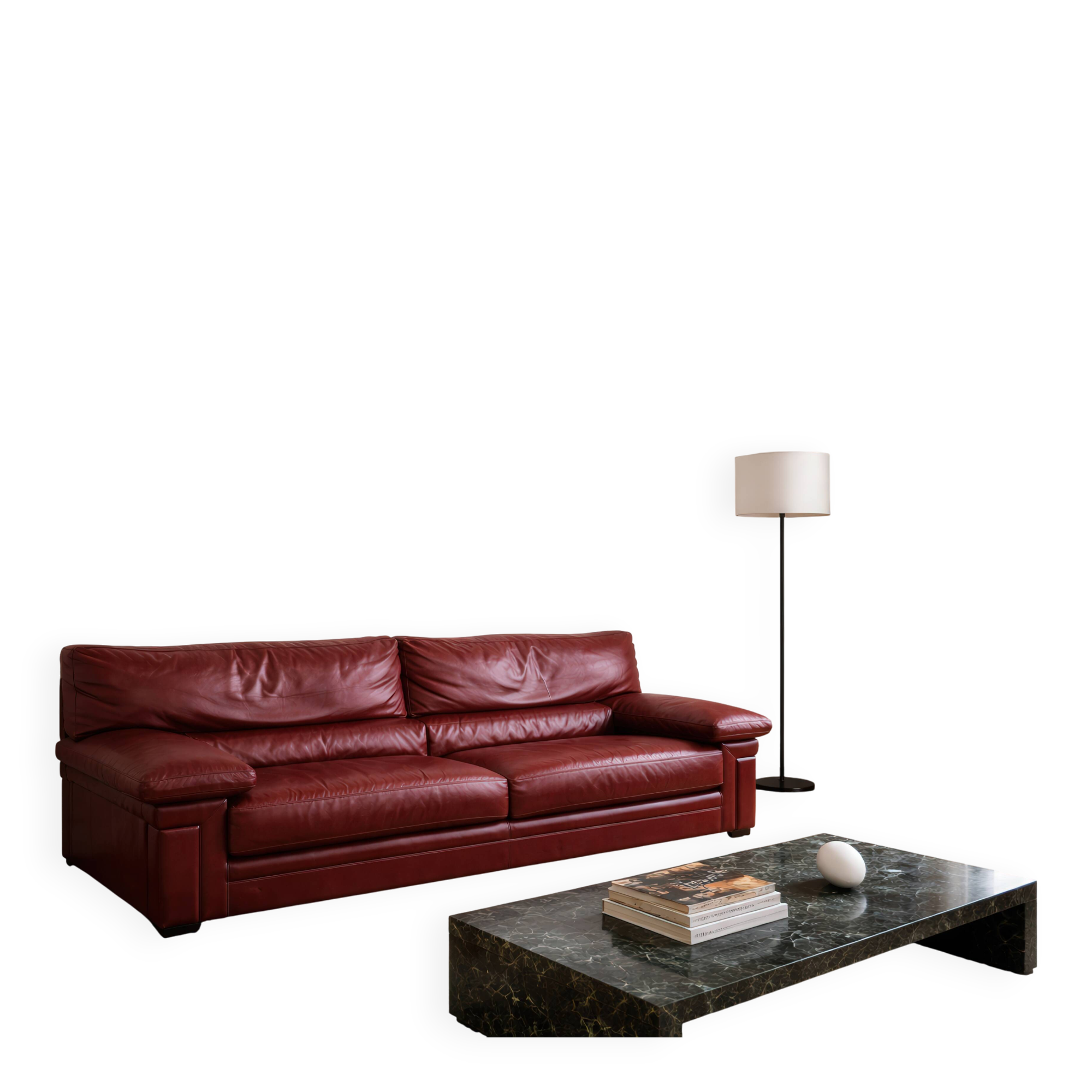 Roche Bobois Set – Patinated cognac leather – 1980s design
