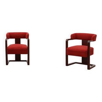 Set of Two Red Reupholstered Art Deco Chairs, Belgium ca. 1920