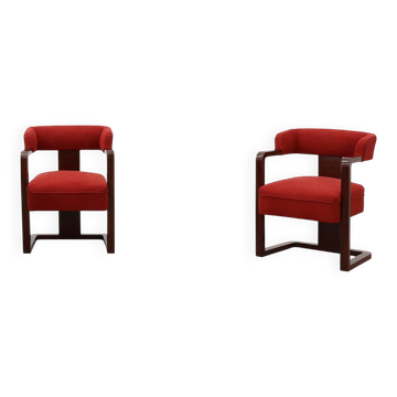 Set of Two Red Reupholstered Art Deco Chairs, Belgium ca. 1920