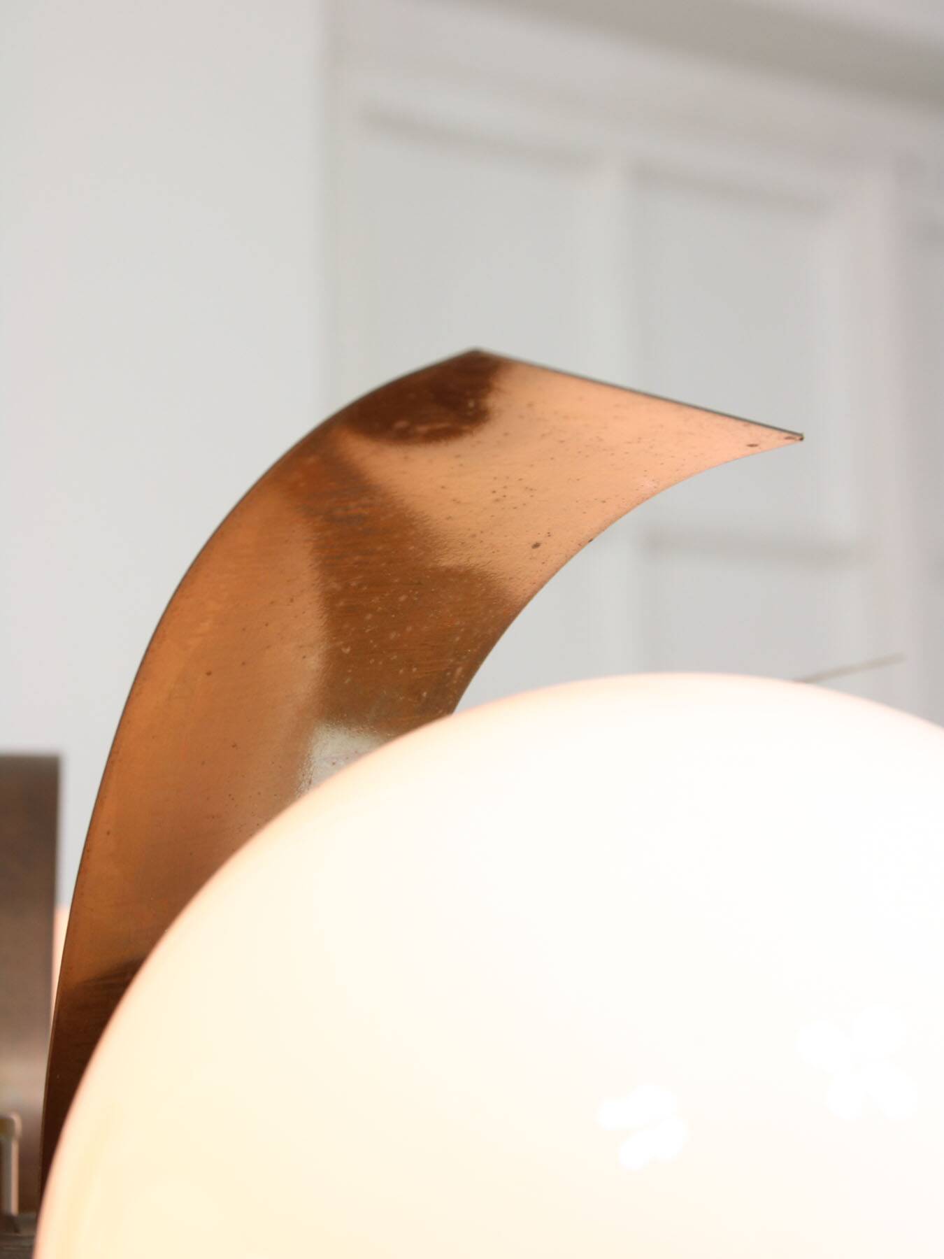 Vintage Italian Copper & Opaline Chandelier, 70s