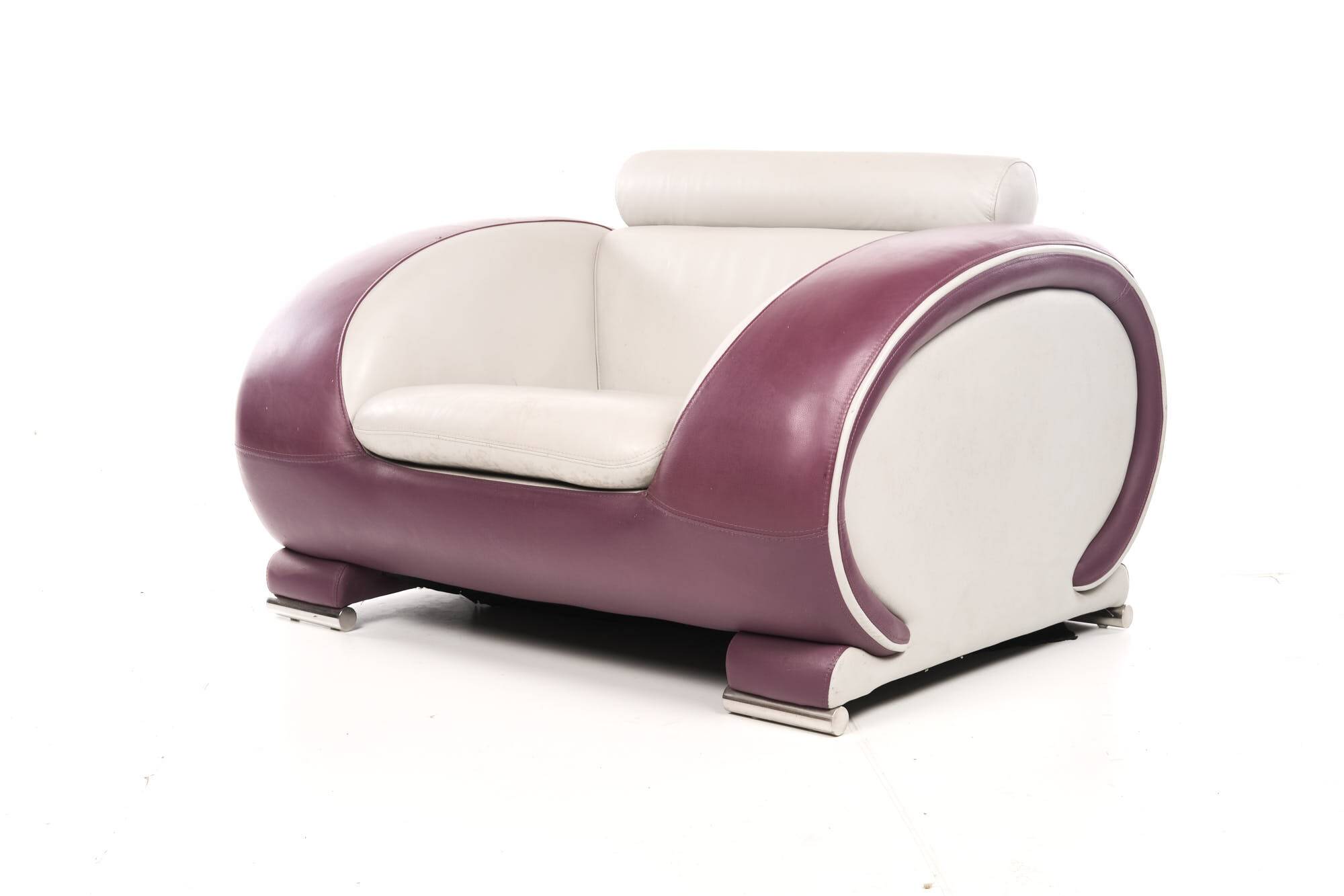 Leather armchair, hotel lounge, purple and gray, vintage
