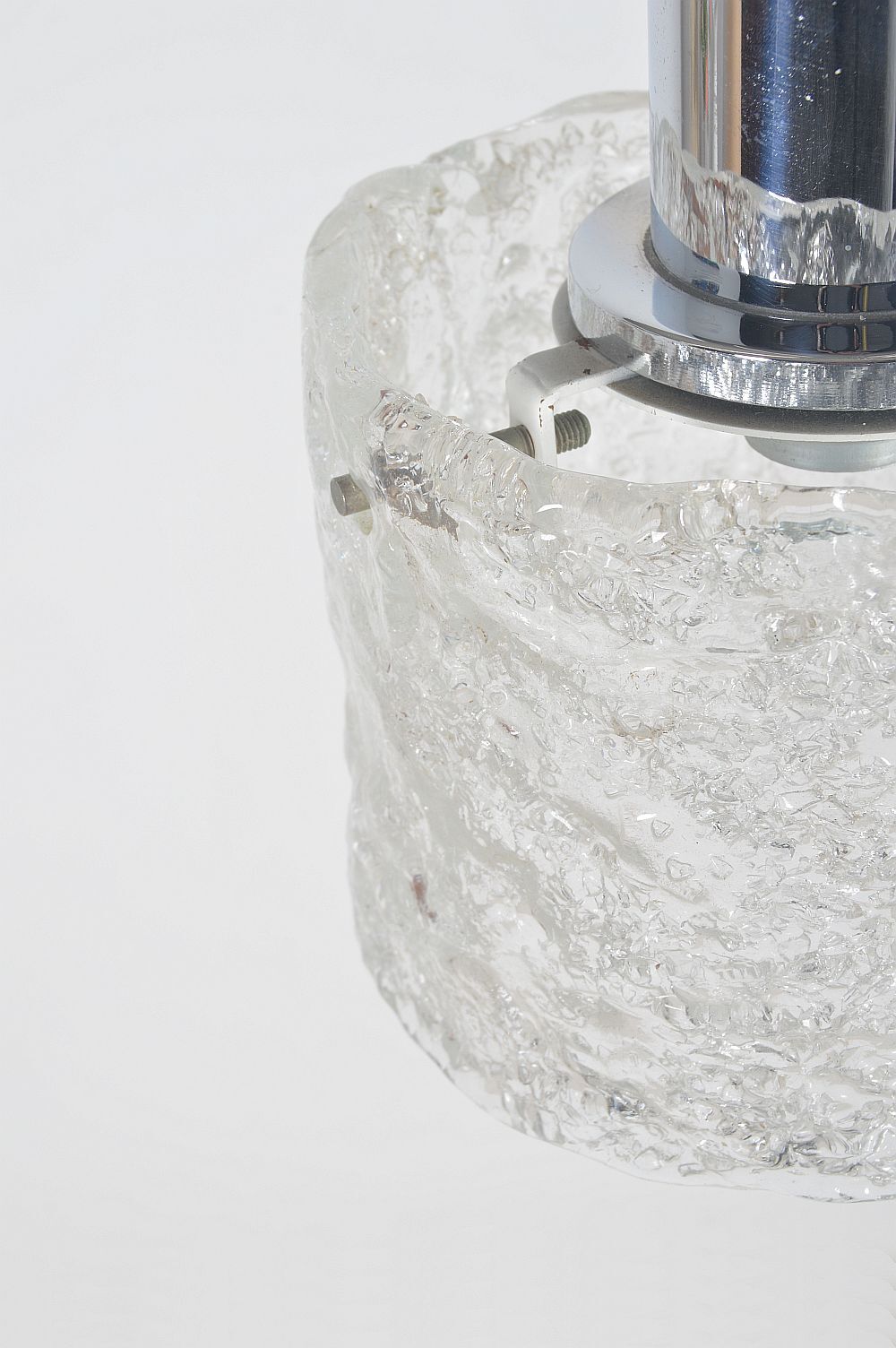 Vintage hanging lamp with 'frosted' glass and chrome, 1960s