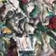 Watercolor signed godeau: pink flowers in glass vase, figurative, painting on paper without frame