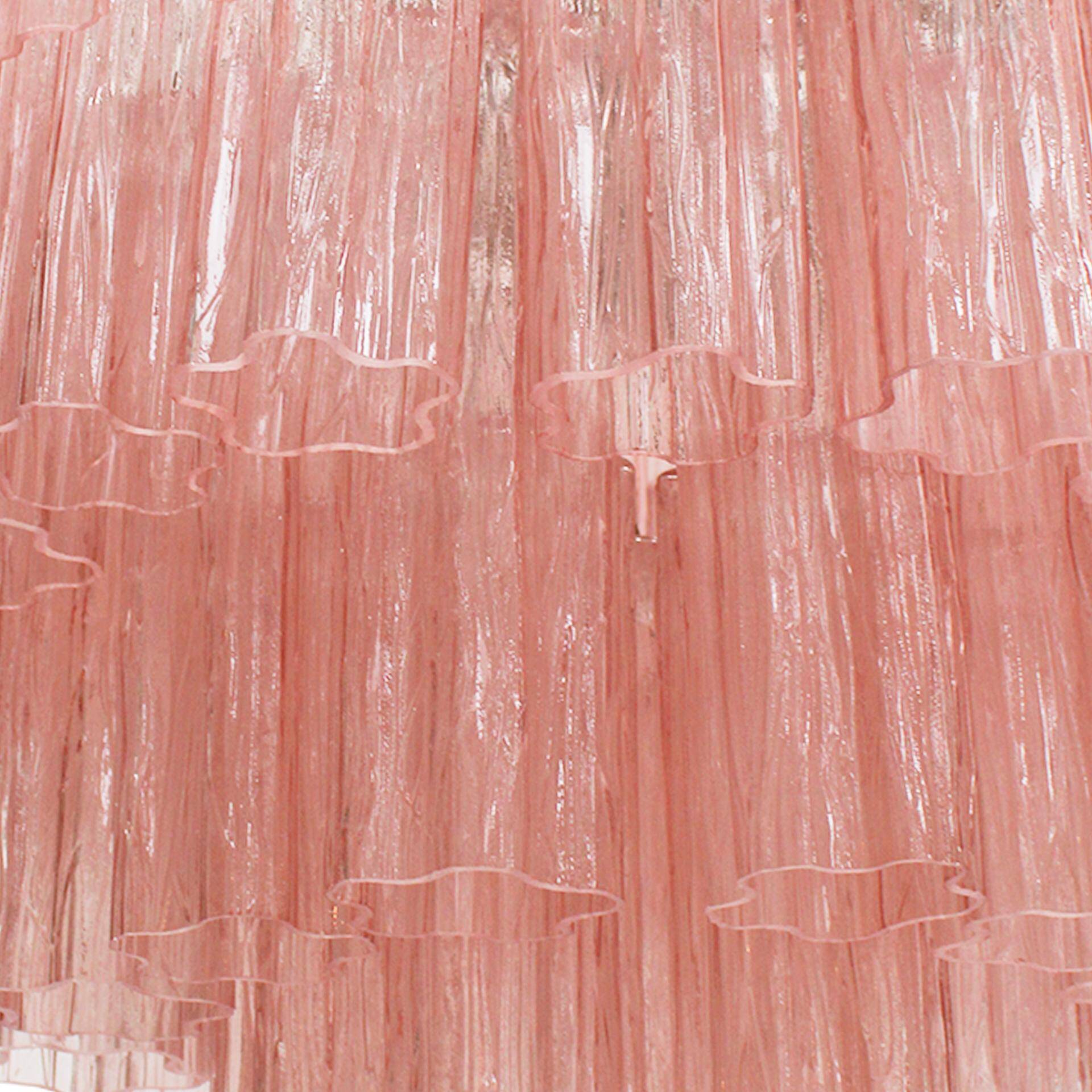 Mid Modern Italian Pink Murano Glass Cascading Suspension Lamp with Brass Frame