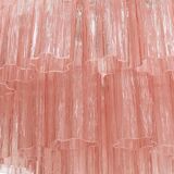 Mid Modern Italian Pink Murano Glass Cascading Suspension Lamp with Brass Frame