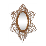 Miroir soleil ovale en rotin des années 60 taille 73x50cm