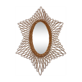 Miroir soleil ovale en rotin des années 60 taille 73x50cm