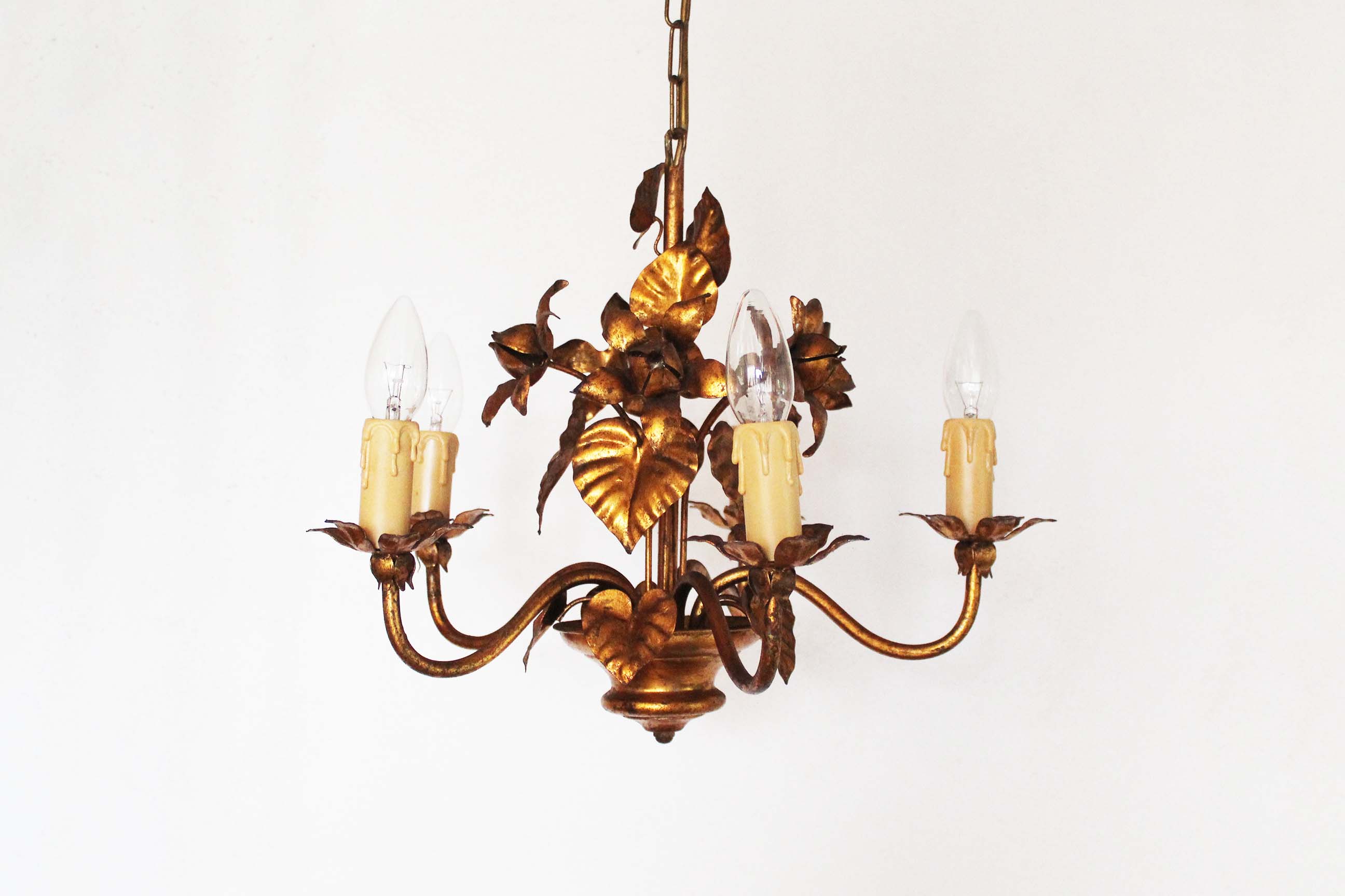 Lustre floral vintage doré par Hans Kögl