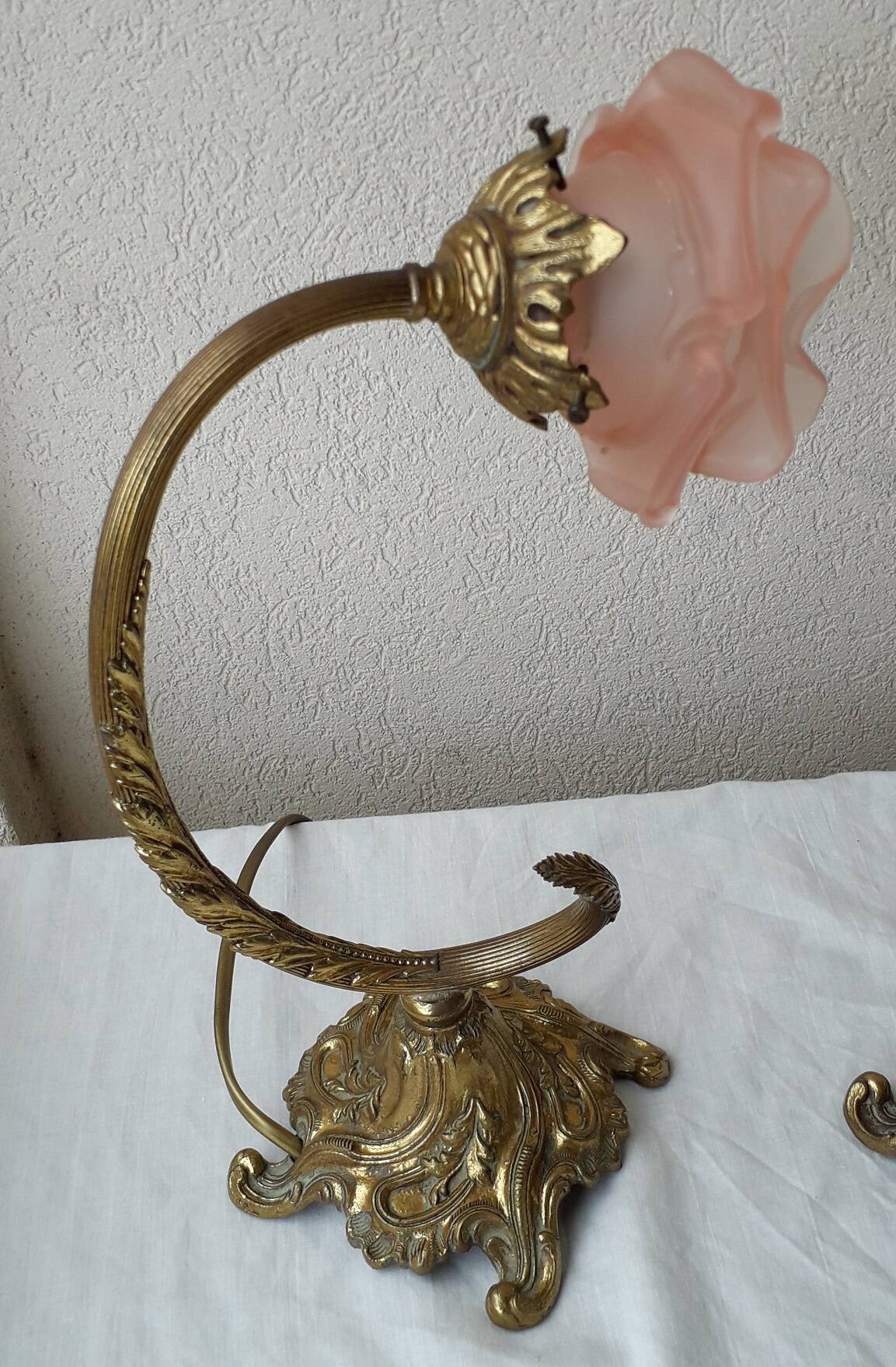 2 bronze and glass lamps