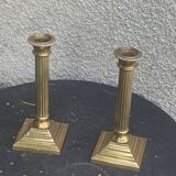 Pair of gilded brass candlesticks, vintage column shape