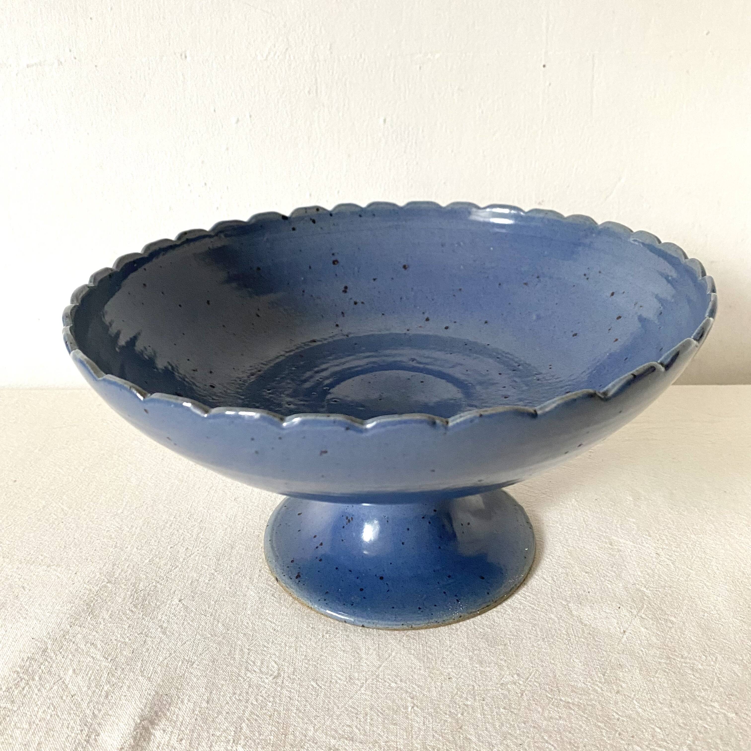 Signed blue stoneware fruit bowl