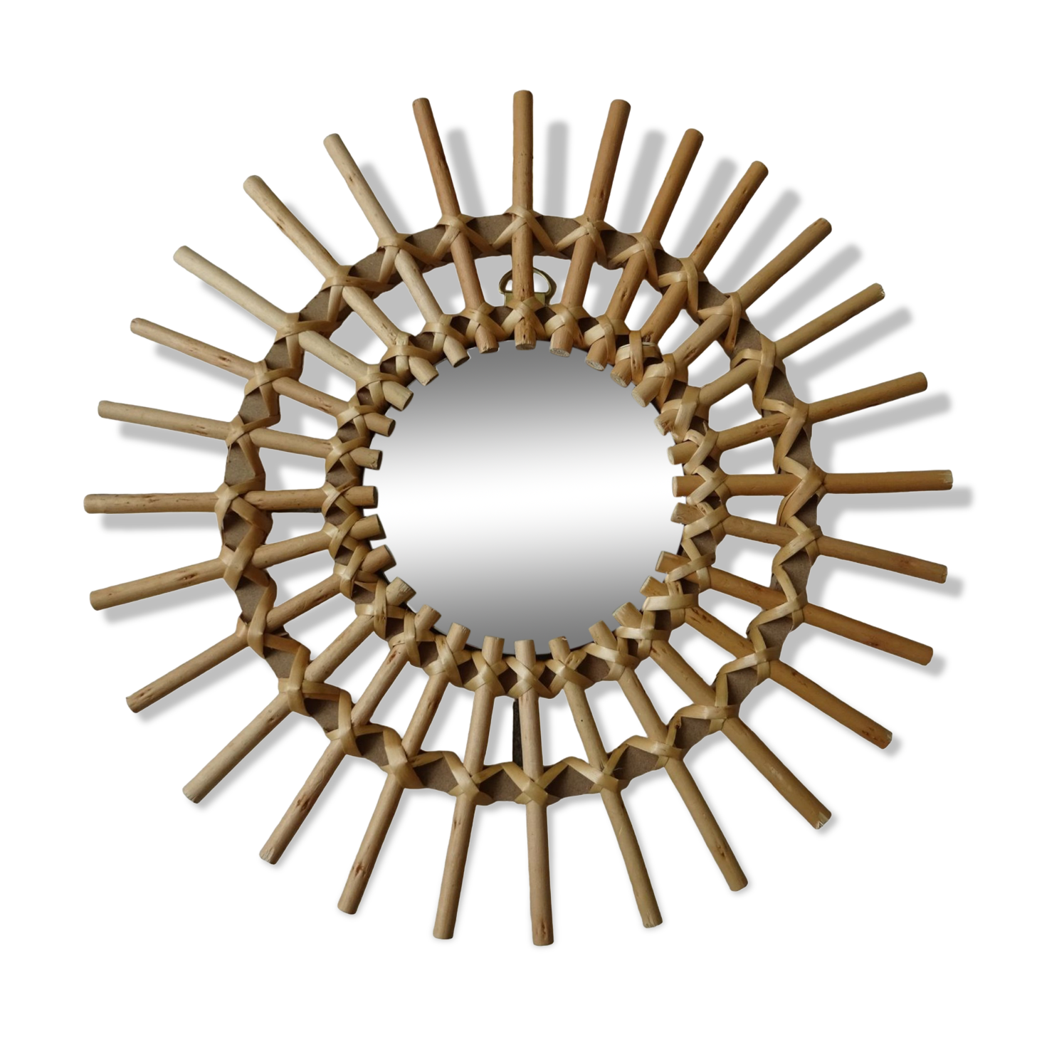 Vintage sun rattan mirror