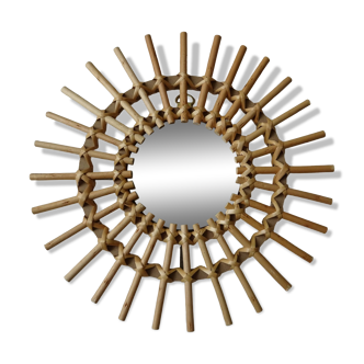 Vintage sun rattan mirror