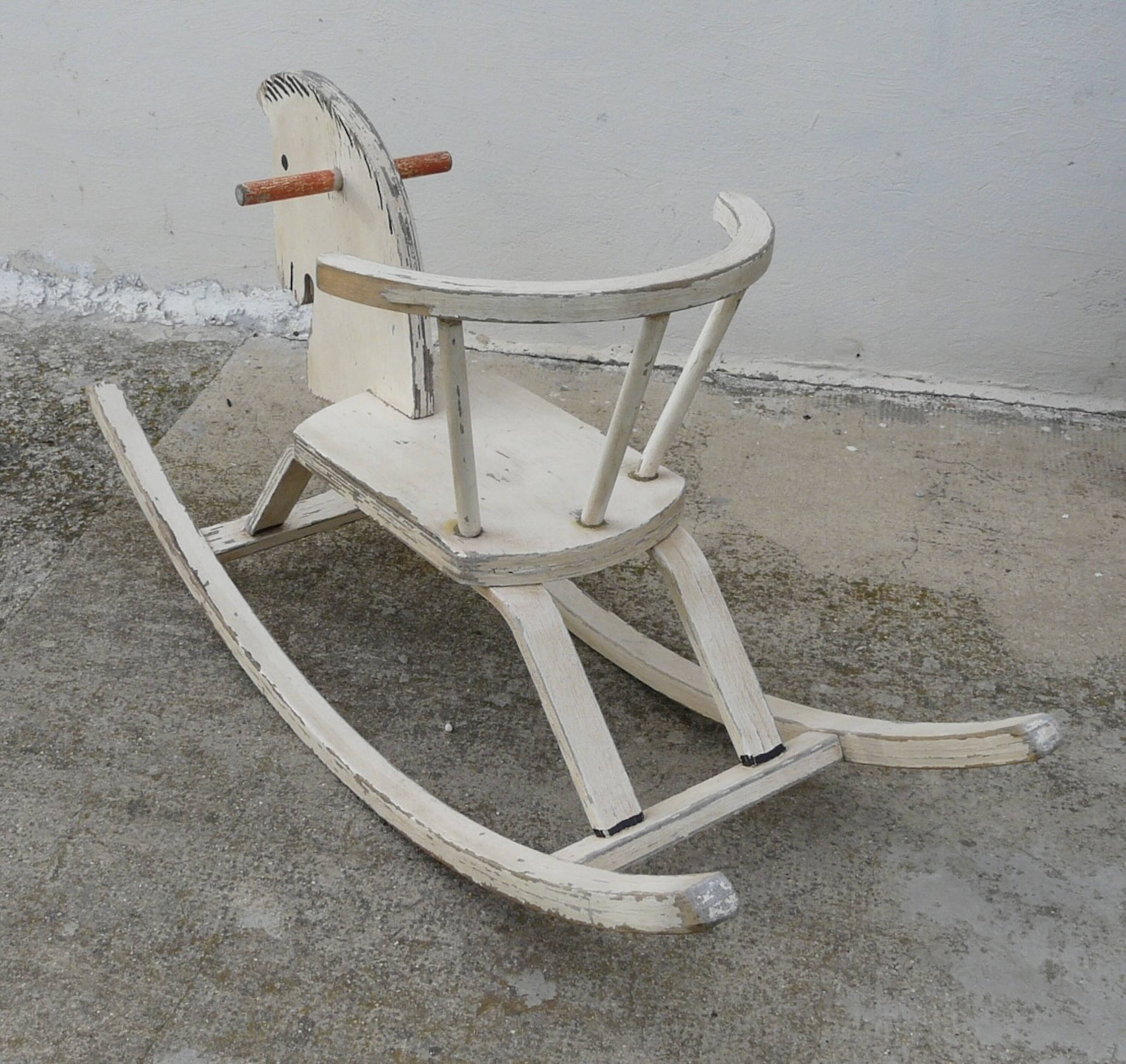 Vintage painted wooden rocking horse 1970