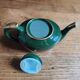 Vintage Teapot Mehun France Numbered, Green and Gold Porcelain