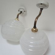 Pair of porcelain sconces brass glass of clchy white art deco