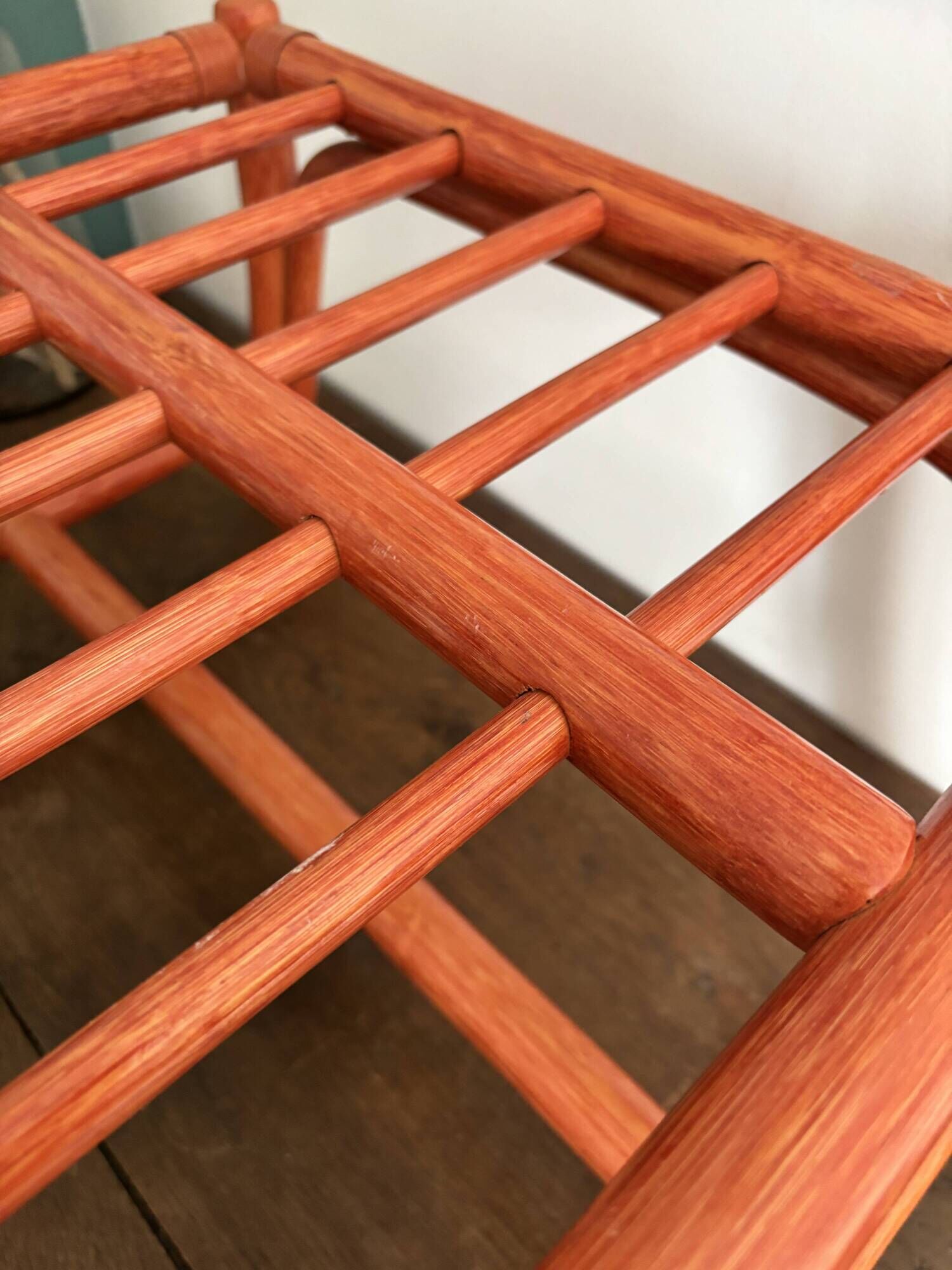 Vintage bamboo and curved rattan luggage rack