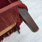 1960s, Danish armchair, cherry-red furniture velour, ash wood, original.