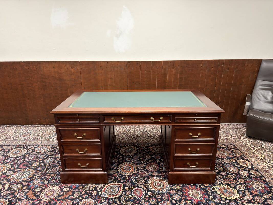 Classic English Desk with Green Leather