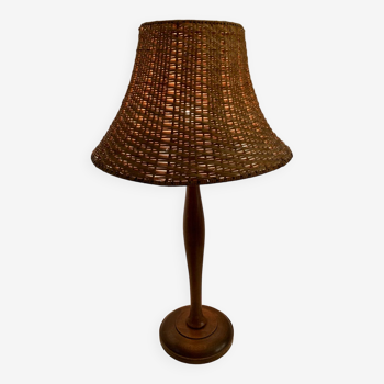 Lampe à poser bois et osier