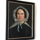 Peinture à l'huile antique vintage d'une dame néerlandaise, 19e siècle