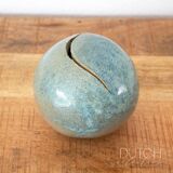 Ceramic Orb In Aqua Blue, Abstract Ball Shaped Pottery, Speckled Drip Glaze