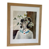 Femme aux feuilles, aquarelle sur papier, signée Ventil