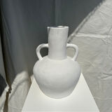 Handcrafted terracotta vase painted white with double handles h:40 d:30