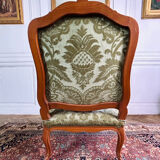 Paire de fauteuils à la reine cabriolet en velours vert style Louis XV - 19eme siècle France