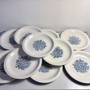 Set of 10 antique Lunéville flat plates – blue floral decoration