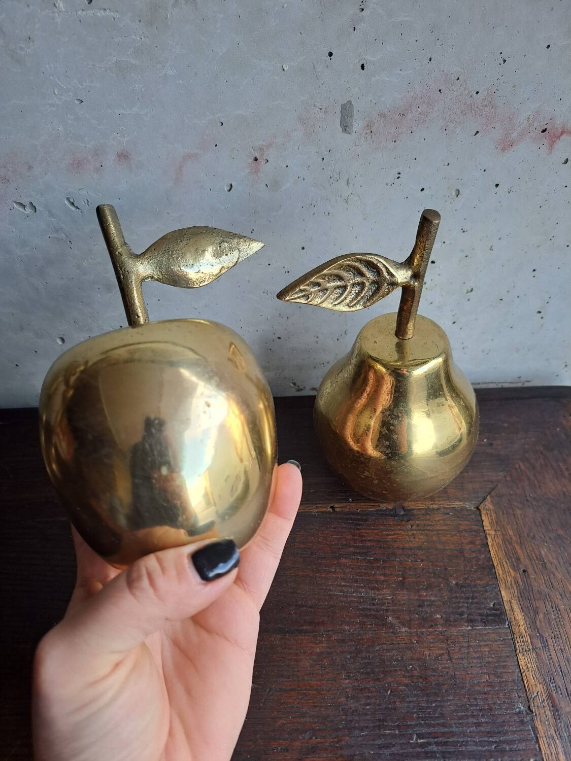 Vintage brass apple and pear