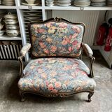 Louis XV style marquise in black and gold wood and jacquard, Napoléon III period.