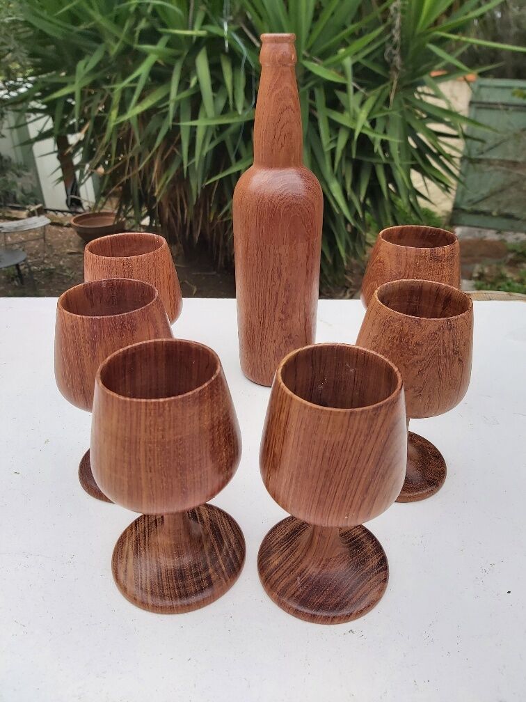 Scandinavian bottle and teak glass service
