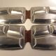 Set of 4 stainless steel and wood trays from the 70s