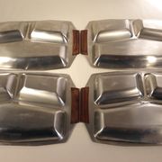 Set of 4 stainless steel and wood trays from the 70s