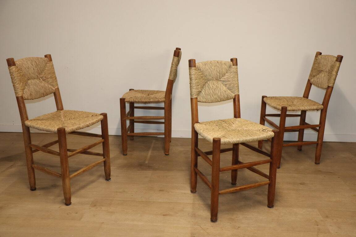 Series of 4 Charlotte Perriand Chairs Model "Bauche" BCB Edition