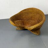 Vintage Shaped Wicker and bamboo Meditation Lotus Chair, 1970s