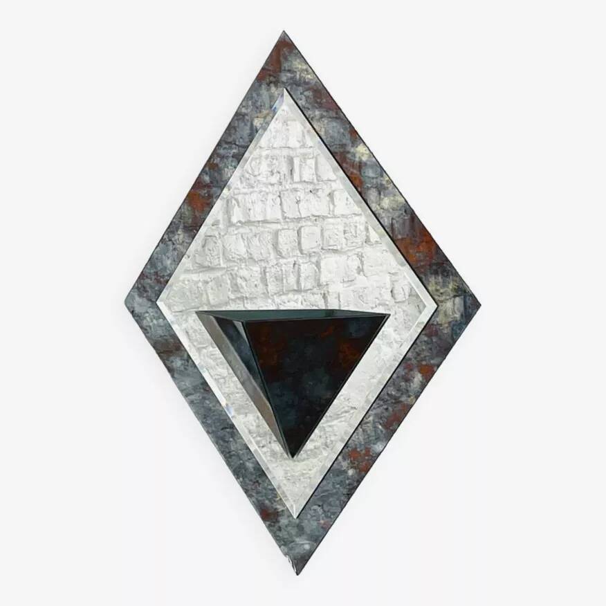 Miroir Art Deco années 40 forme losange avec cache pot intégré