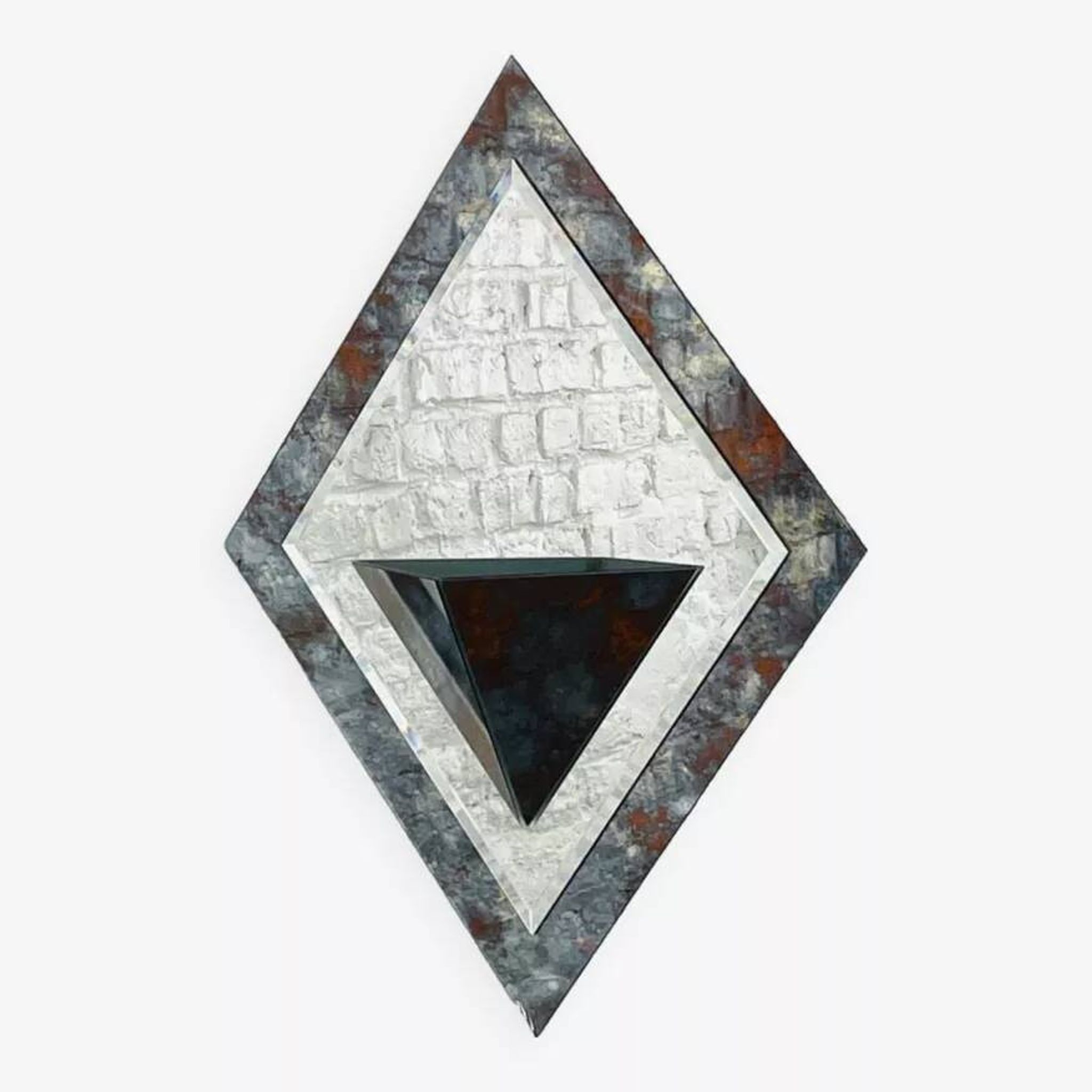 Miroir Art Deco années 40 forme losange avec cache pot intégré