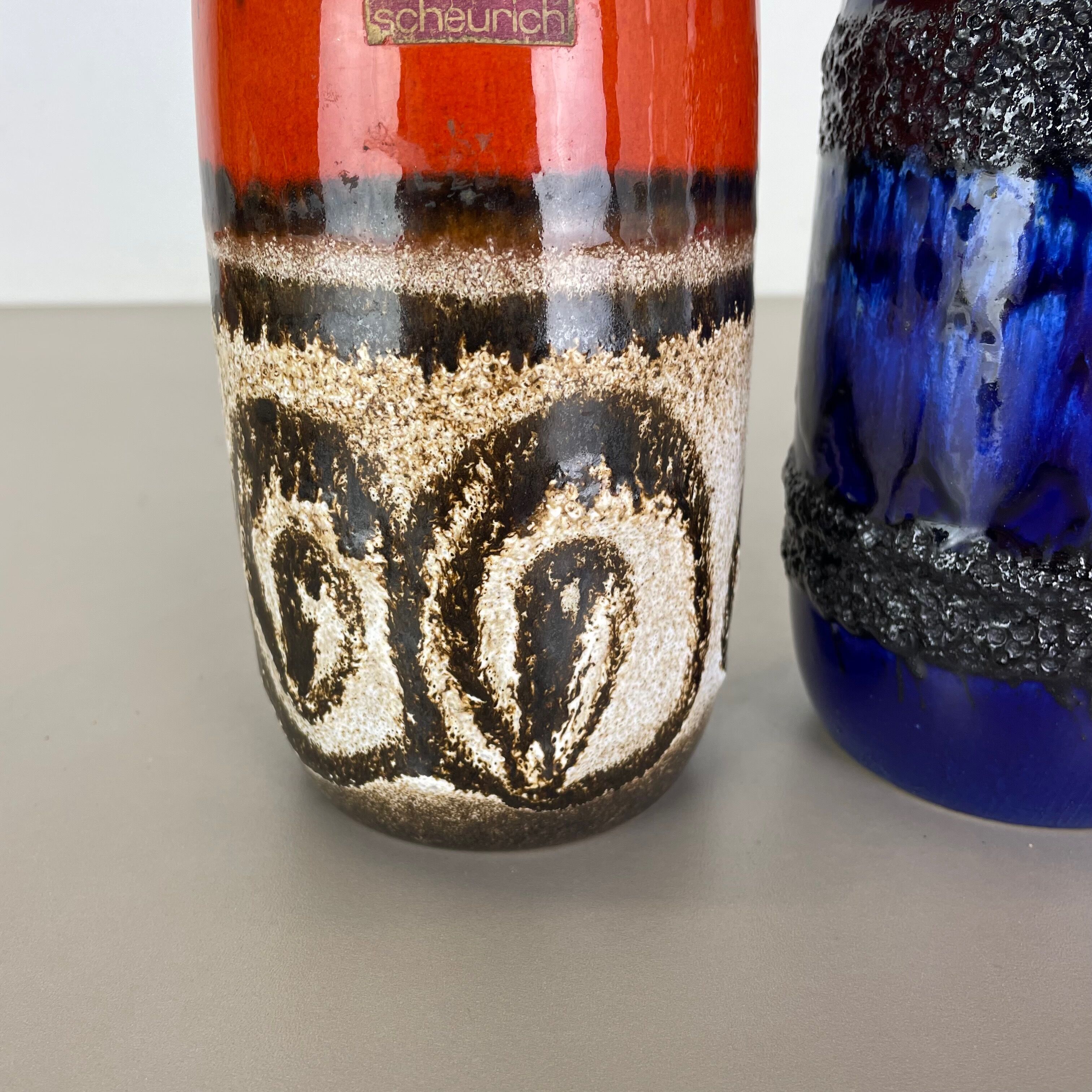 Set of Four Vintage Pottery Fat Lava Vases Made by Scheurich, Germany, 1970s