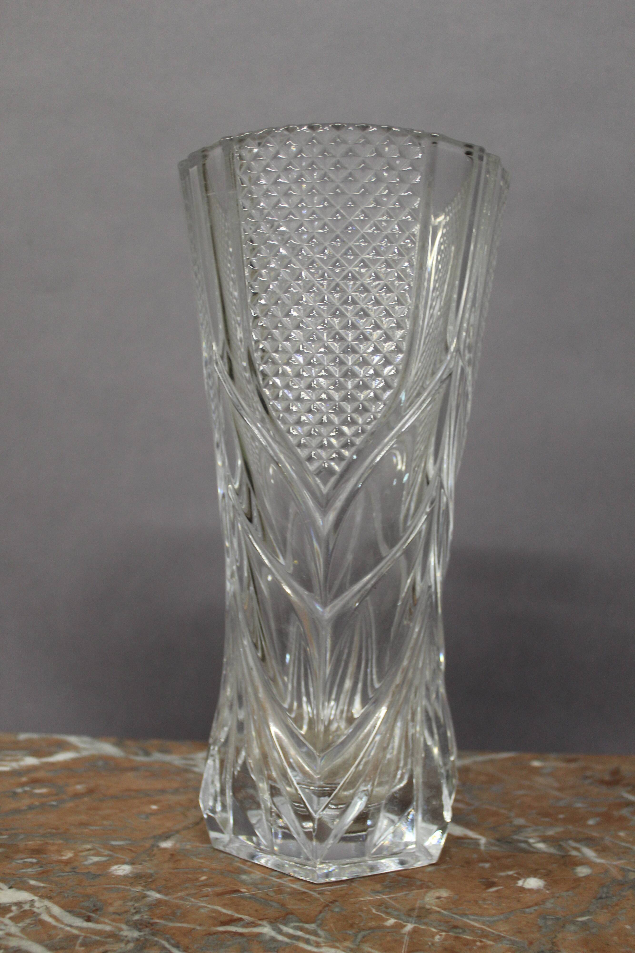 Grand vase en cristal taillé Cristal d'Arques 1950