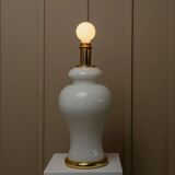 XXL Murano White Opaline Glass Table Lamp, 1970s Mid-Century Swirl, Mouth-Blown Italy