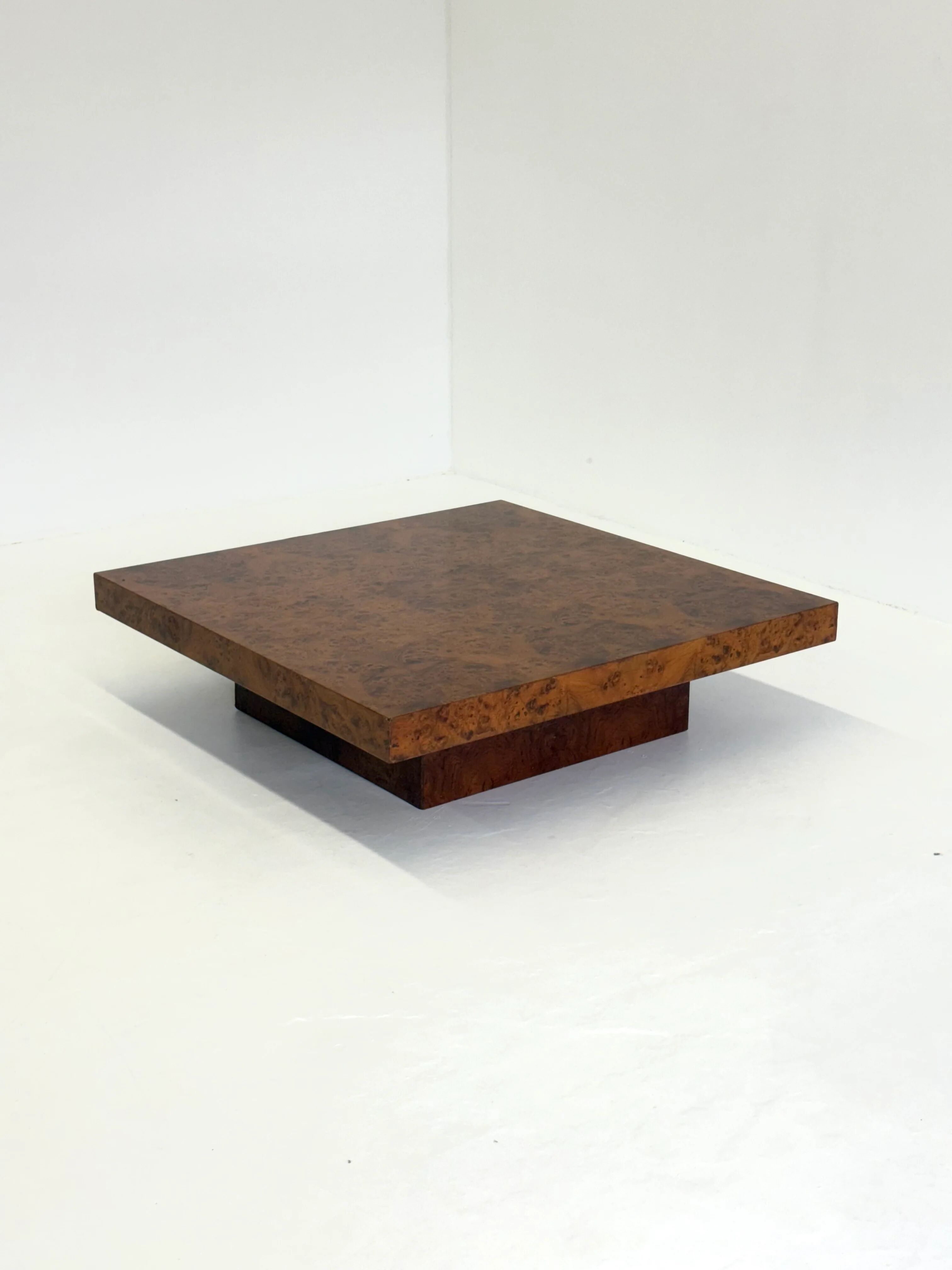 XL square coffee table by Turri in burl wood