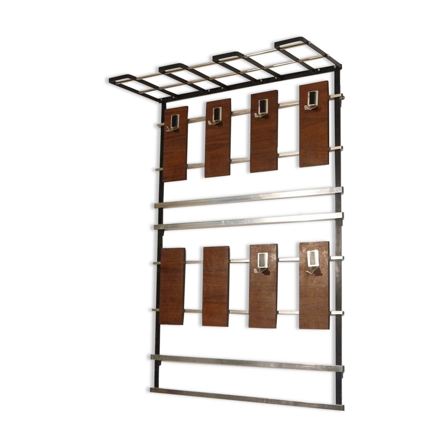 Danish teak and metal coat rack, 1960s