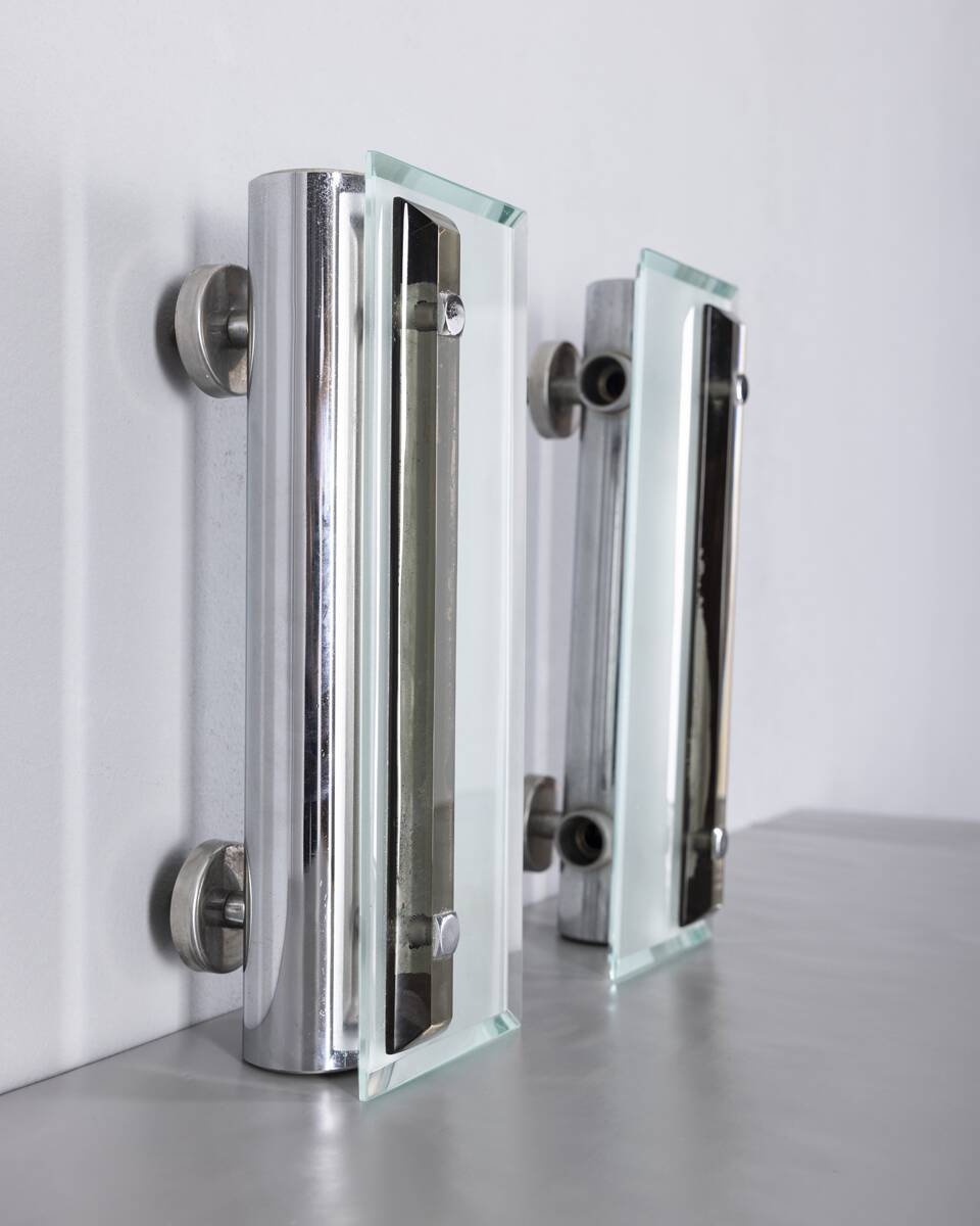 Pair of vintage 1960s metal and glass wall lamps, Italian design